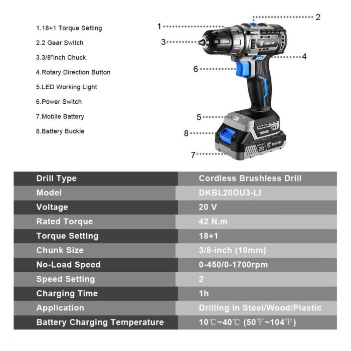 Deko 20v Brushless Cordless Drill - Image 3