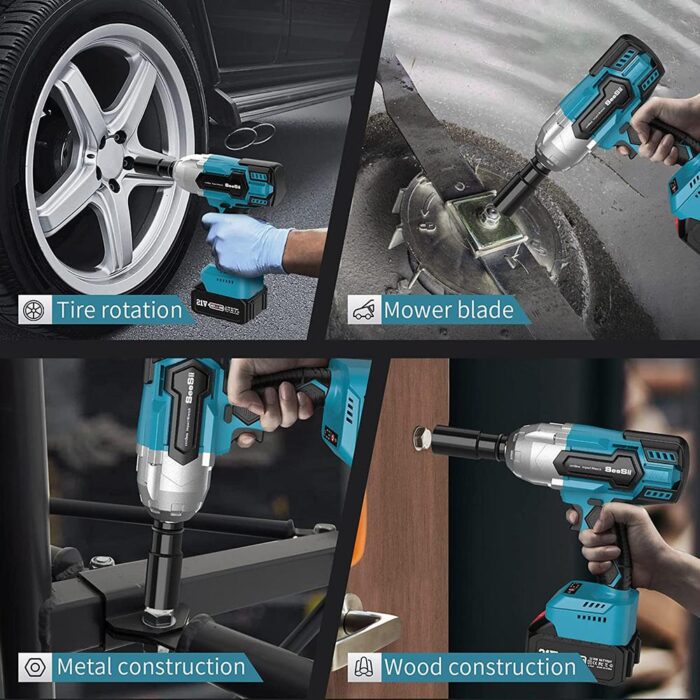SEESII 21V MAX Cordless Brushless Wrench 650N.m High Torque Electric Impact Wrench with 2 pcs 4.0AH Battery Pack - Image 6