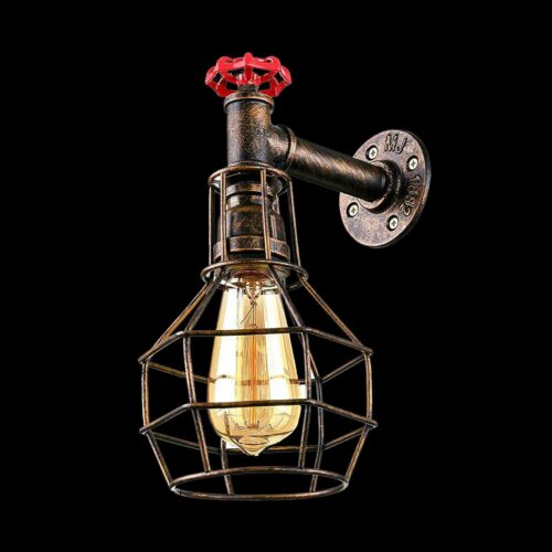 Brushed Copper Modern Industrial Retro Vintage Style Pipe Cage Wall Light