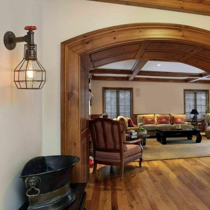 Brushed Copper Modern Industrial Retro Vintage Style Pipe Cage Wall Light