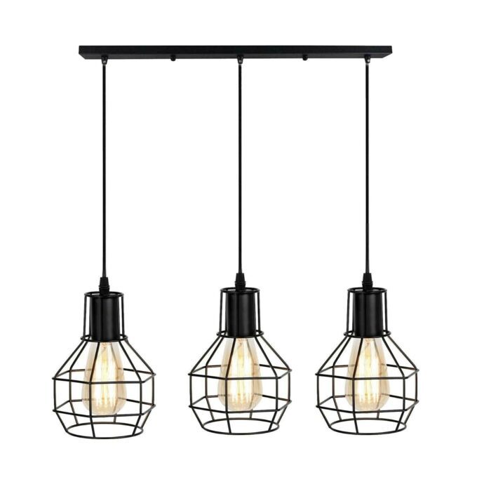 3-Lights Cage Pendant Lamp Hanging Light Fixture Black Chandelier~1170 - Image 3