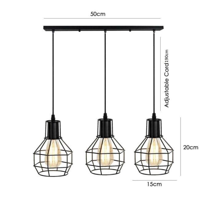 3-Lights Cage Pendant Lamp Hanging Light Fixture Black Chandelier~1170 - Image 7
