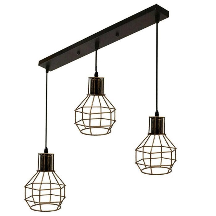 3-Lights Cage Pendant Lamp Hanging Light Fixture Black Chandelier~1170 - Image 9