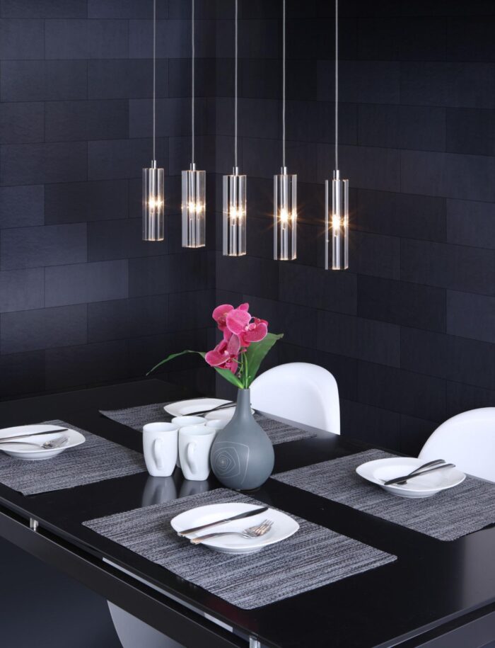 Modern Clear Glass Ceiling Light – 5 Bulb Stark Fixture