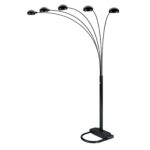 84" Black Five Light Arc Floor Lamp With Black Dome Shade - Image 3
