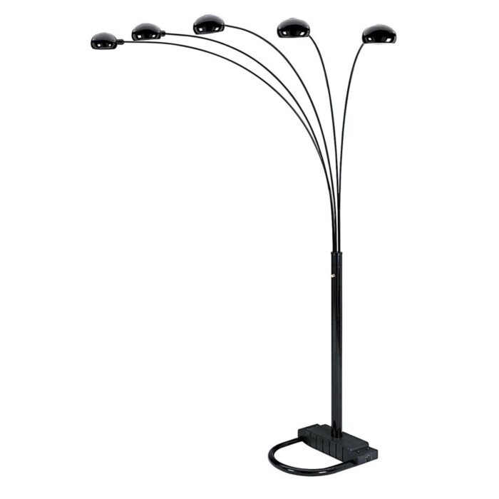 84" Black Five Light Arc Floor Lamp With Black Dome Shade - Image 3