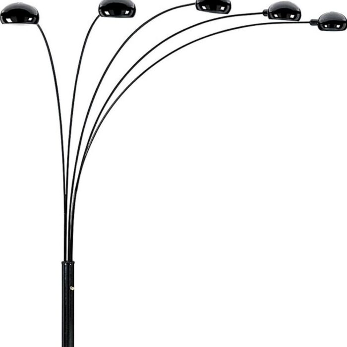 84" Black Five Light Arc Floor Lamp With Black Dome Shade - Image 4
