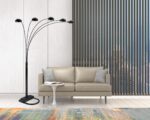 84" Black Five Light Arc Floor Lamp With Black Dome Shade - Image 6