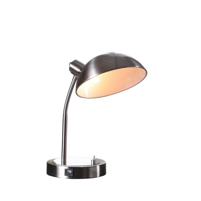 Adjustable Silver Metal Desk Lamp with USB