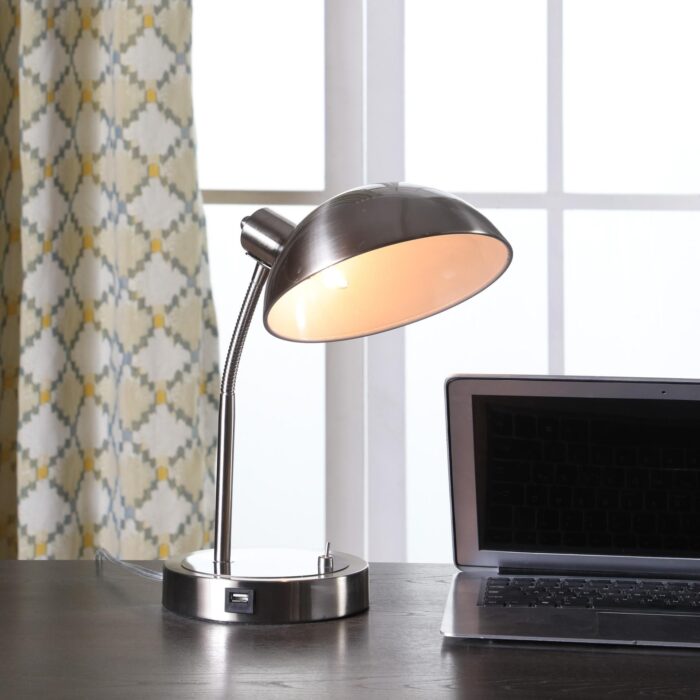 Adjustable Silver Metal Desk Lamp with USB
