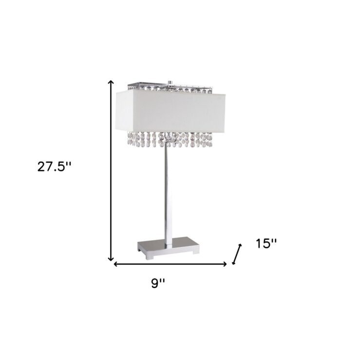 28" Silver Table Lamp with Faux Crystals and White Rectangle Shade - Image 6