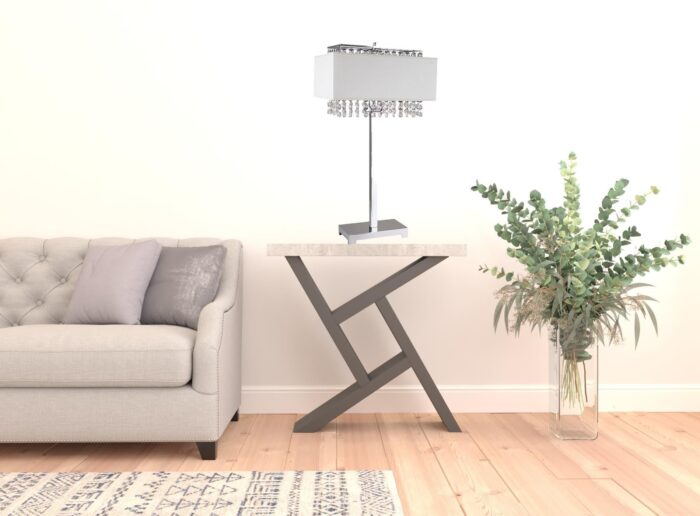 28" Silver Table Lamp with Faux Crystals and White Rectangle Shade - Image 7