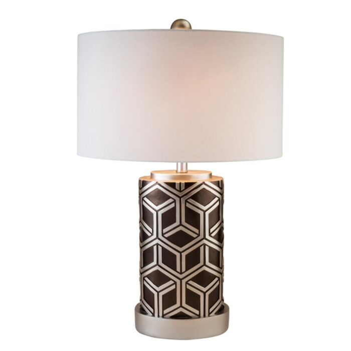 Deep Brown and Silver Geo Weave Table Lamp - Image 2