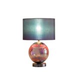 19" Iridescent Glass Globe Table Lamp with Gray Classic Drum Shade