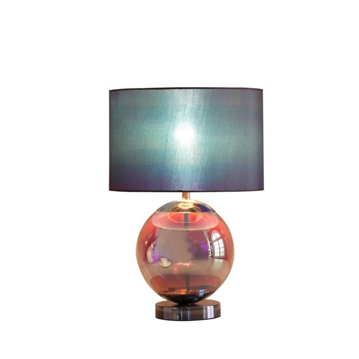 19" Iridescent Glass Globe Table Lamp with Gray Classic Drum Shade