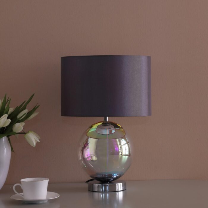 19" Iridescent Glass Globe Table Lamp with Gray Classic Drum Shade