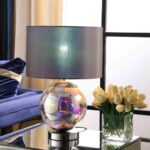 19" Iridescent Glass Globe Table Lamp with Gray Classic Drum Shade - Image 5