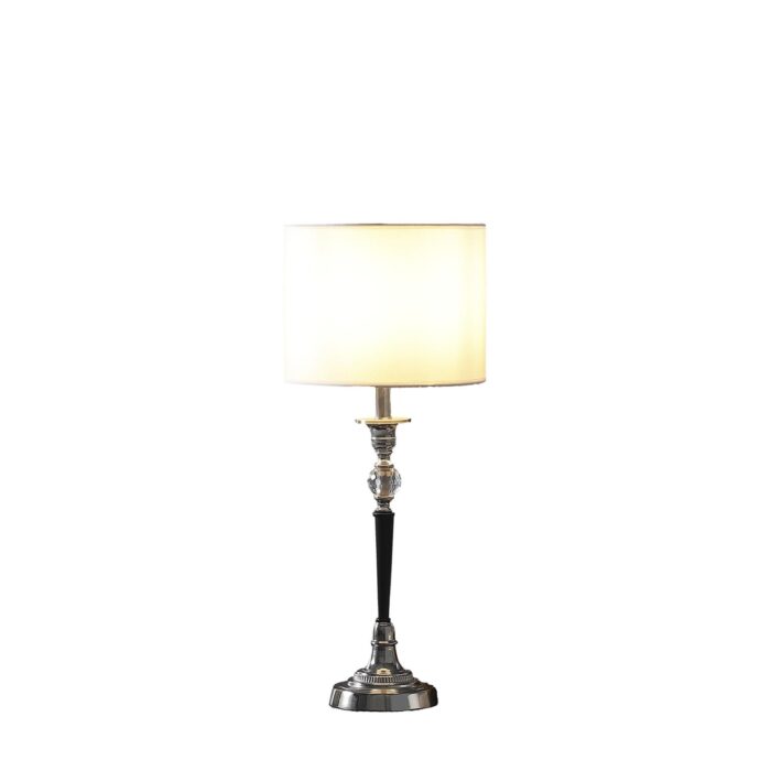 23" Black Chrome and Crystal Table Lamp with White Drum Shade - Image 2