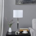 23" Black Chrome and Crystal Table Lamp with White Drum Shade - Image 3