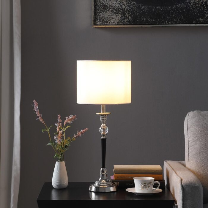 23" Black Chrome and Crystal Table Lamp with White Drum Shade - Image 4