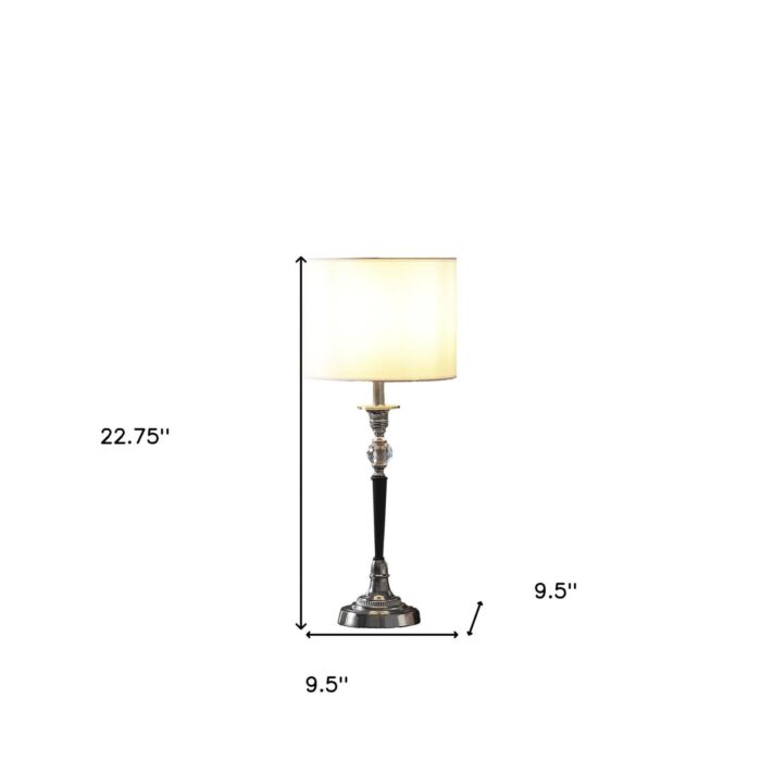 23" Black Chrome and Crystal Table Lamp with White Drum Shade - Image 6