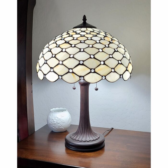 24" Stained Glass Two Light Jeweled Vintage Accent Table Lamp - Image 2