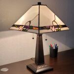 23" White Stained Glass Floral Two Light Mission Style Table Lamp