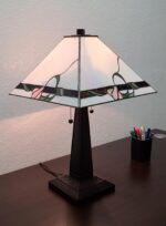 23" White Stained Glass Floral Two Light Mission Style Table Lamp - Image 5