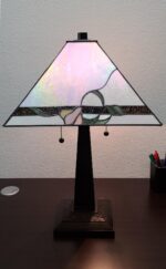 23" White Stained Glass Floral Two Light Mission Style Table Lamp - Image 6