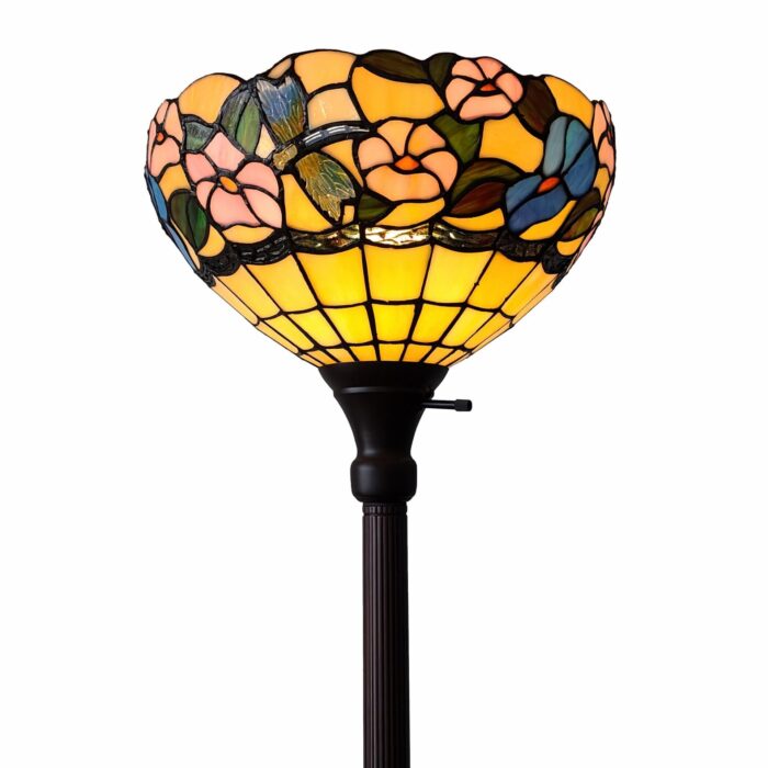 70" Brown Traditional Shaped Floor Lamp With Green And Brown Tiffany Glass Bowl Shade - Image 2