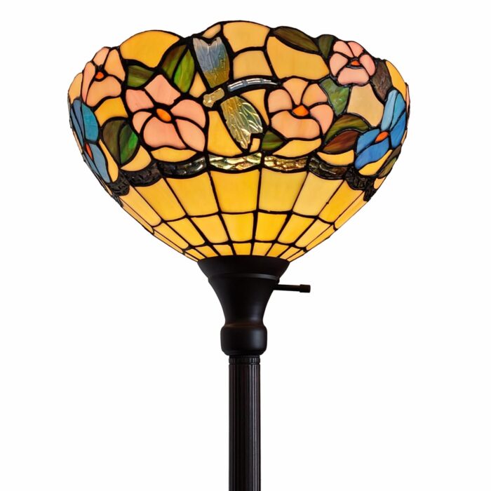 70" Brown Traditional Shaped Floor Lamp With Green And Brown Tiffany Glass Bowl Shade - Image 3