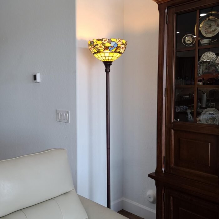 70" Brown Traditional Shaped Floor Lamp With Green And Brown Tiffany Glass Bowl Shade - Image 5