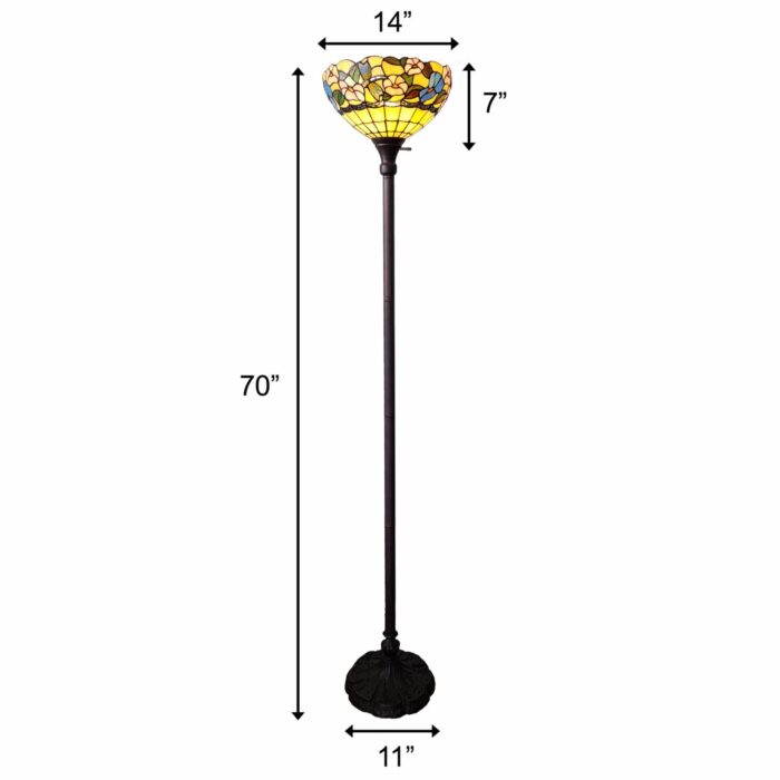 70" Brown Traditional Shaped Floor Lamp With Green And Brown Tiffany Glass Bowl Shade - Image 7