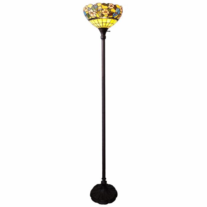 70" Brown Traditional Shaped Floor Lamp With Green And Brown Tiffany Glass Bowl Shade - Image 9