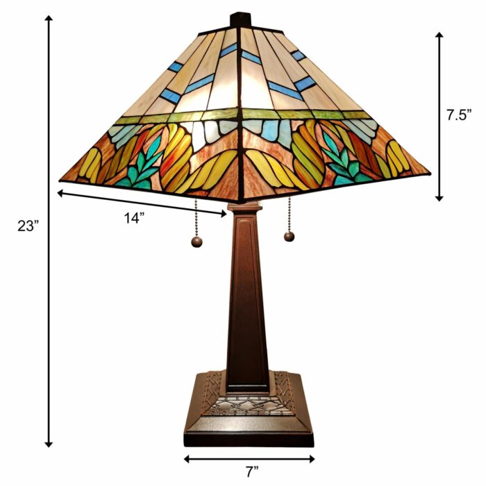 23" White and Aqua Stained Glass Two Light Mission Style Table Lamp - Image 6