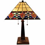 23" Stained Glass Two Light Mission Style Table Lamp with Floral Glass Shade - Image 2