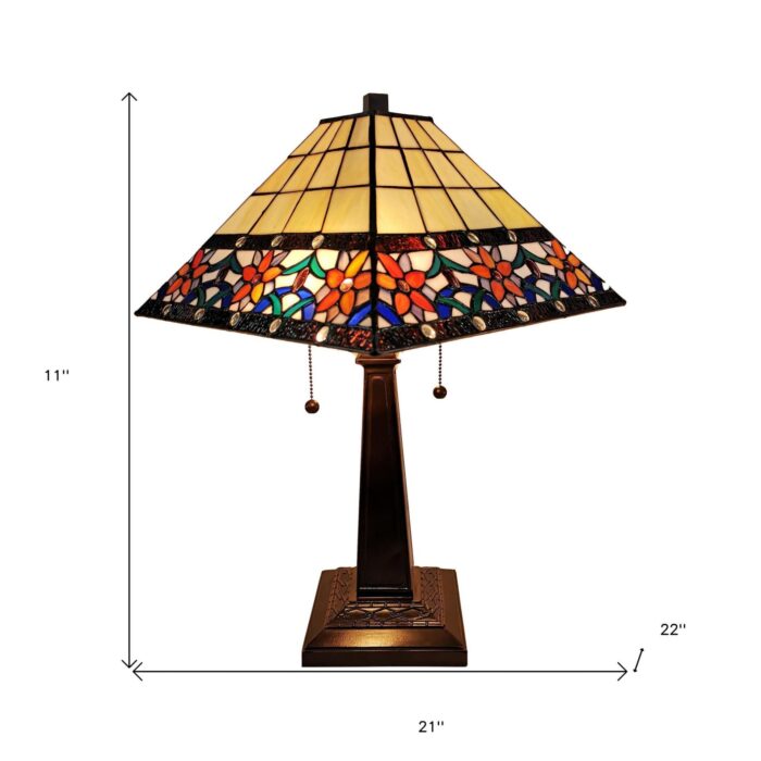 23" Stained Glass Two Light Mission Style Table Lamp with Floral Glass Shade - Image 5