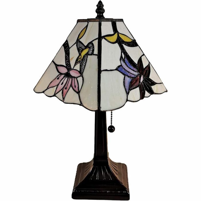 15" Tiffany Style Red Floral Hummingbird Table Lamp - Image 2