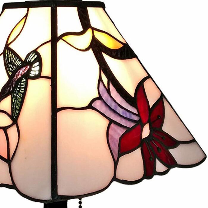 15" Tiffany Style Red Floral Hummingbird Table Lamp - Image 3