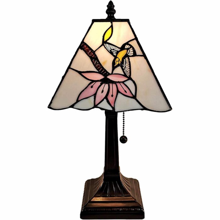 15" Tiffany Style Red Floral Hummingbird Table Lamp - Image 4