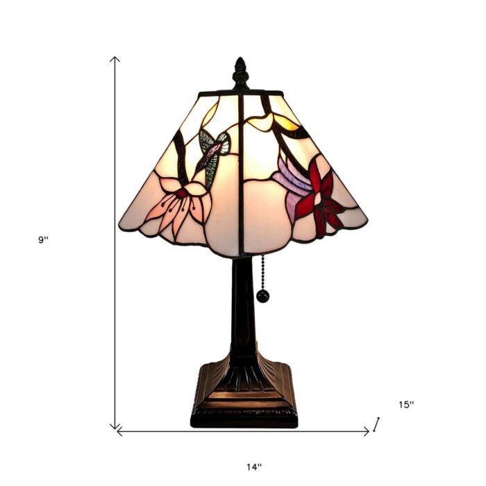 15" Tiffany Style Red Floral Hummingbird Table Lamp - Image 5