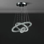 17" Silver Chrome Geometric Asymmetrical Stacking Rings LED Chandelier - Image 4