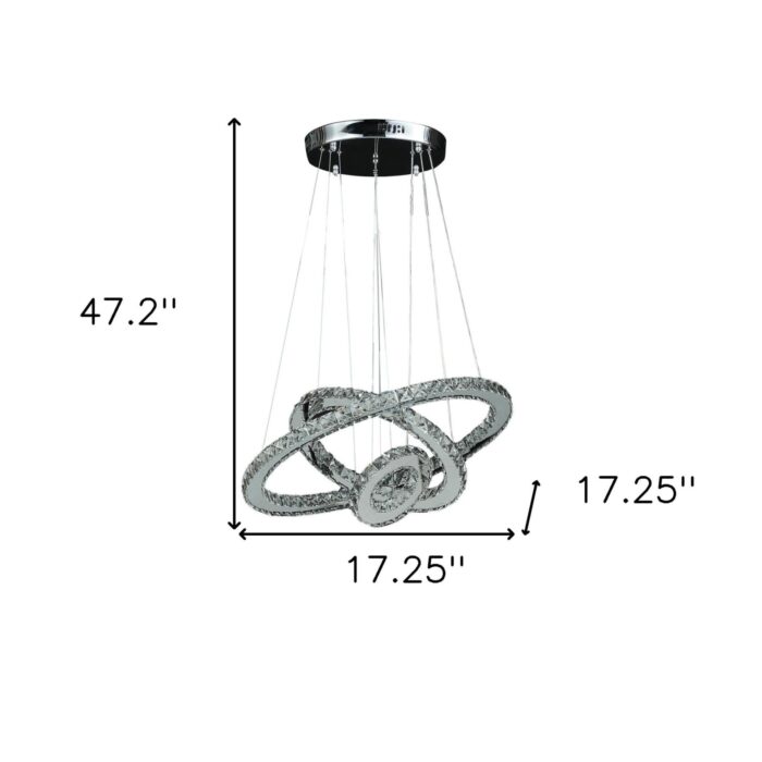 17" Silver Chrome Geometric Asymmetrical Stacking Rings LED Chandelier - Image 6