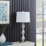 30" Brushed Silver Geo Glass Table Lamp With White Shade - Image 2