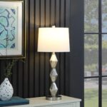 30" Brushed Silver Geo Glass Table Lamp With White Shade - Image 3