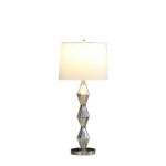 30" Brushed Silver Geo Glass Table Lamp With White Shade - Image 4