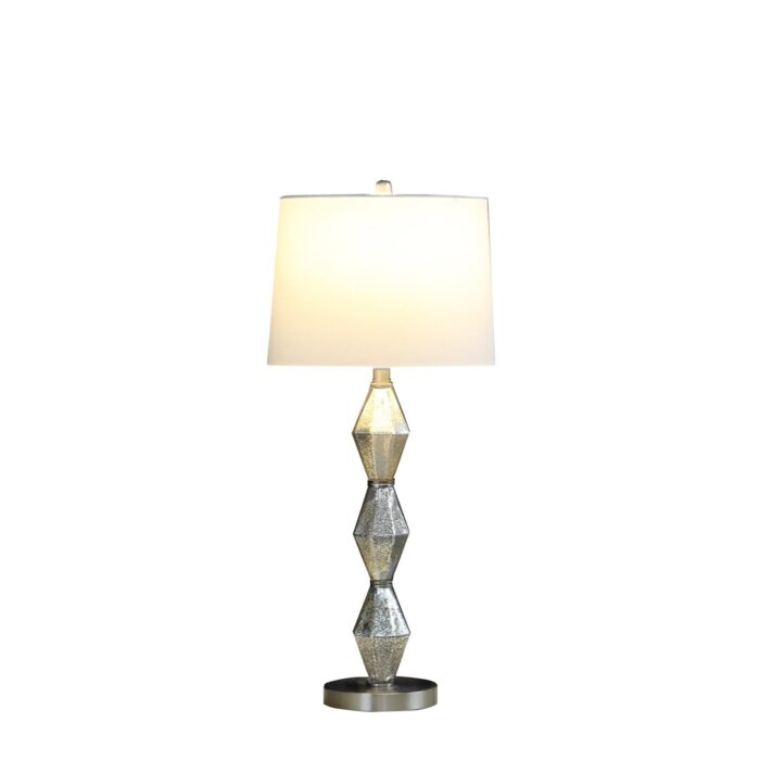 30" Brushed Silver Geo Glass Table Lamp With White Shade - Image 4