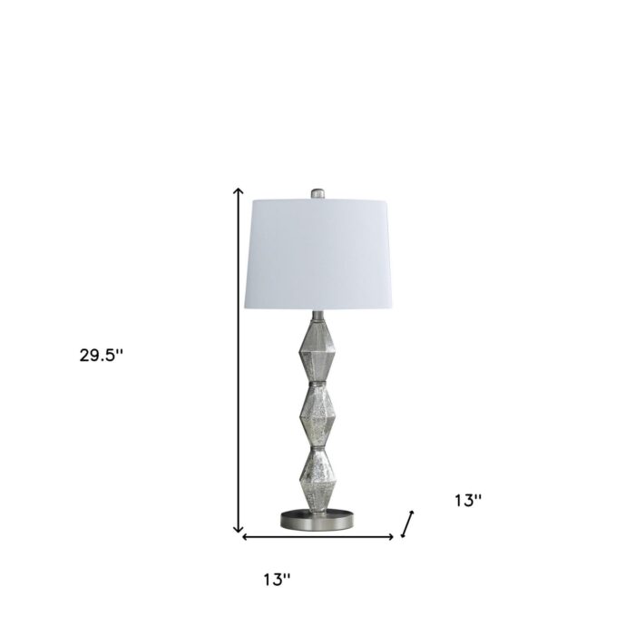 30" Brushed Silver Geo Glass Table Lamp With White Shade - Image 5