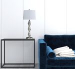 30" Brushed Silver Geo Glass Table Lamp With White Shade - Image 6