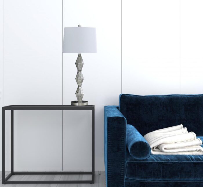 30" Brushed Silver Geo Glass Table Lamp With White Shade - Image 6